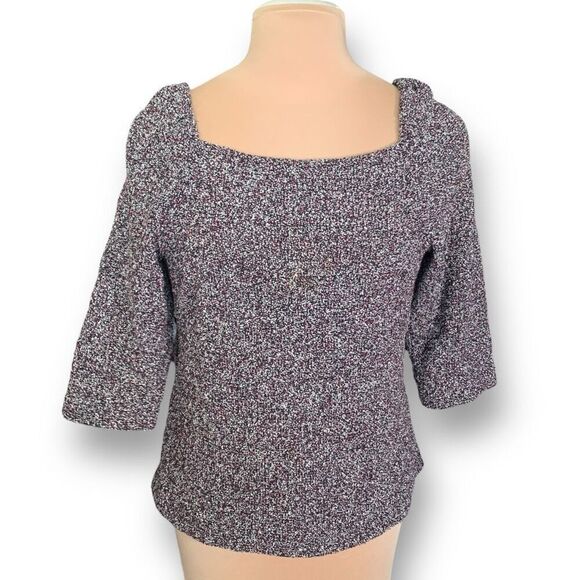 Ann Taylor Marled Knit Sweater Maroon Neutral Pullover Knit Square Neck Medium - Picture 9 of 9